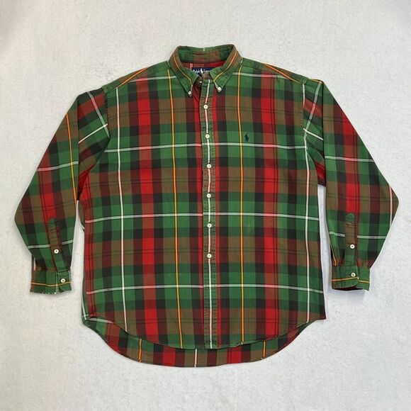 Mens Polo Ralph Lauren Plaid Long Sleeve Button Down‎ The Big Shirt Size Large - Picture 1 of 6